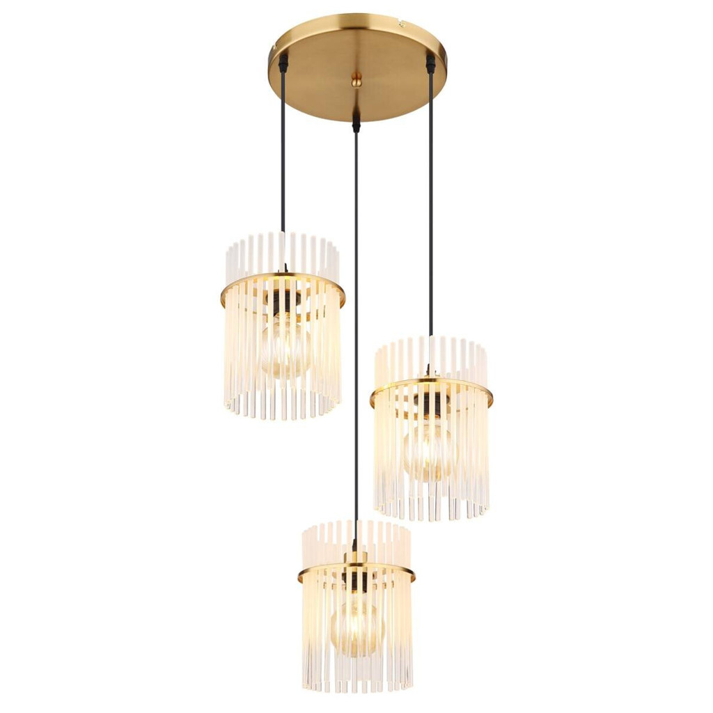 GLOBO Pendelleuchte gold klar Metall H/D: ca. 140x47 cm E27 3 Brennstellen