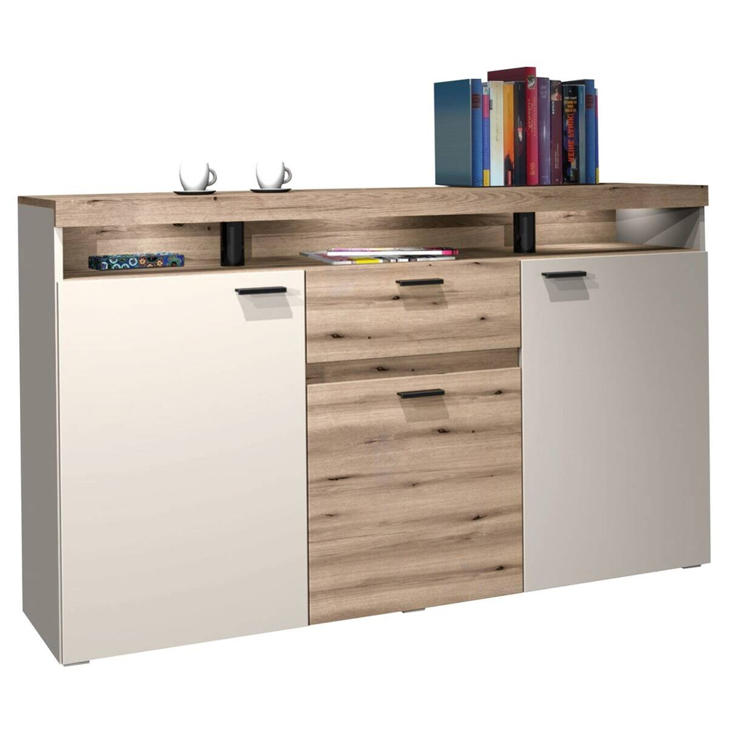 Sideboard Strada weiß Eiche Viking Optik Spanplatte B/H/T: ca. 151x89x37 cm