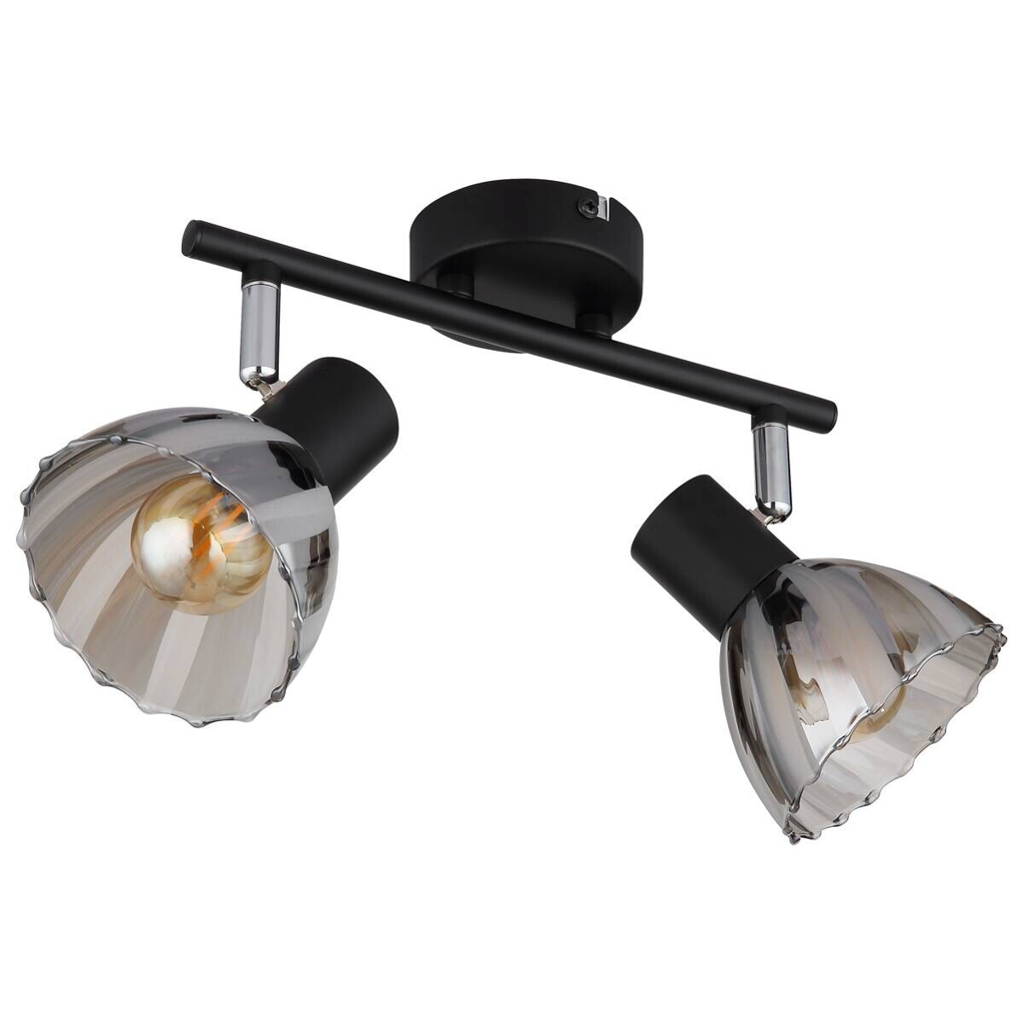 GLOBO Strahler Rauch mattschwarz Satiniert Metall Glas B/H: ca. 25x19 cm E14 2 Brennstellen