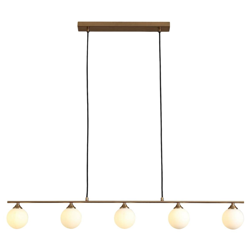 Housenordic Pendelleuchte 6406290 messing weiß Stahl Glas B/T: ca. 110x10 cm 5 Brennstellen