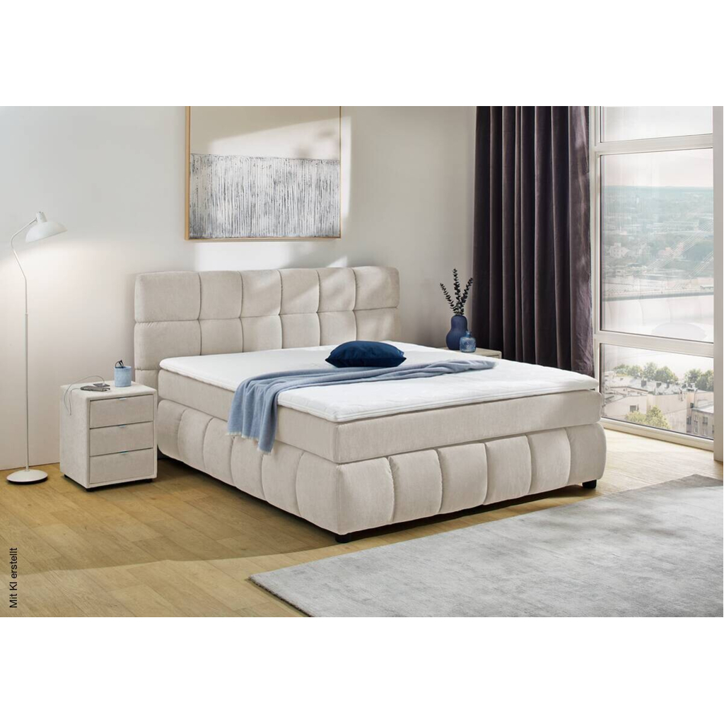 Boxspringbett grau beige Flachgewebe Liegefläche B/L: ca. 180x200 cm