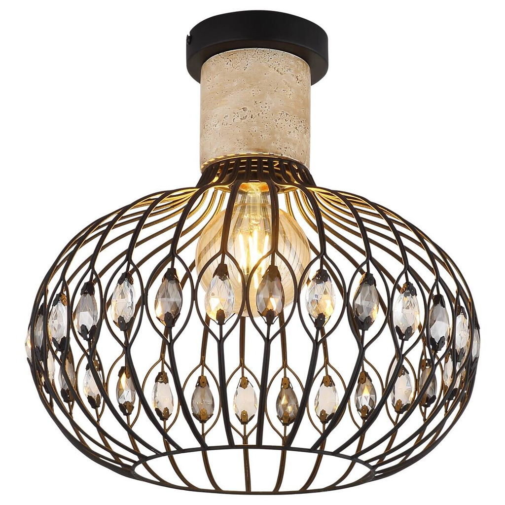 GLOBO Deckenleuchte mattschwarz Rauch grau Metall Glas H/D: ca. 36,5x38 cm E27 1 Brennstellen