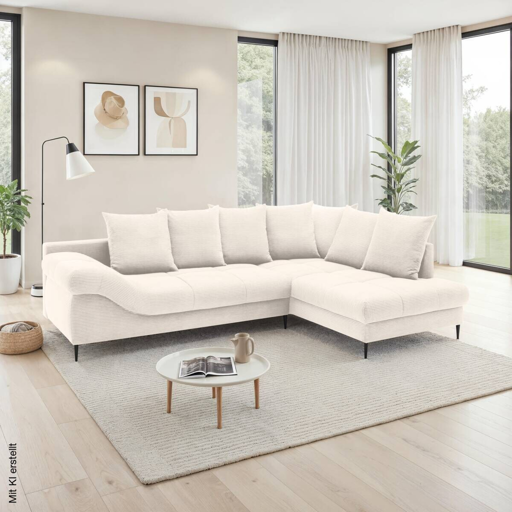 Ecksofa mit Bettfunktion und Bettkasten natur Polyester B/H/T: ca. 191x92x106 cm