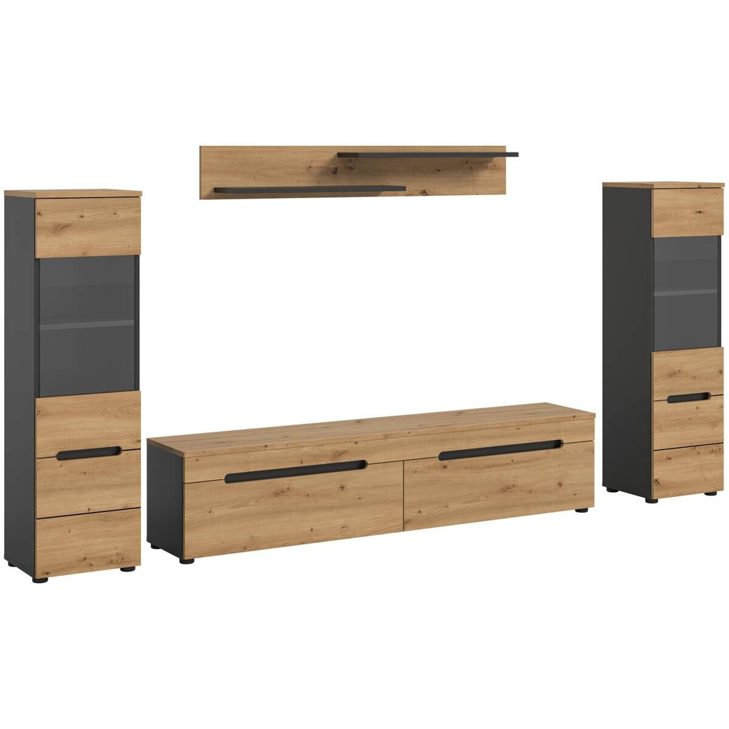Wohnwand Canu basaltgrau Nachbildung Artisan Oak Nachbildung B/H/T: ca. 272x141x33 cm