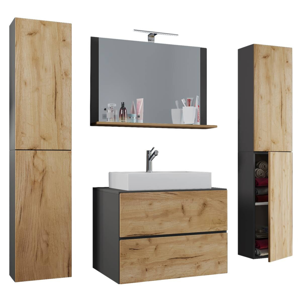 Waschplatz 5tlg-Lendas weiß anthrazit Eiche Honig Nachbildung B/H/T: ca. 60x52x52 cm