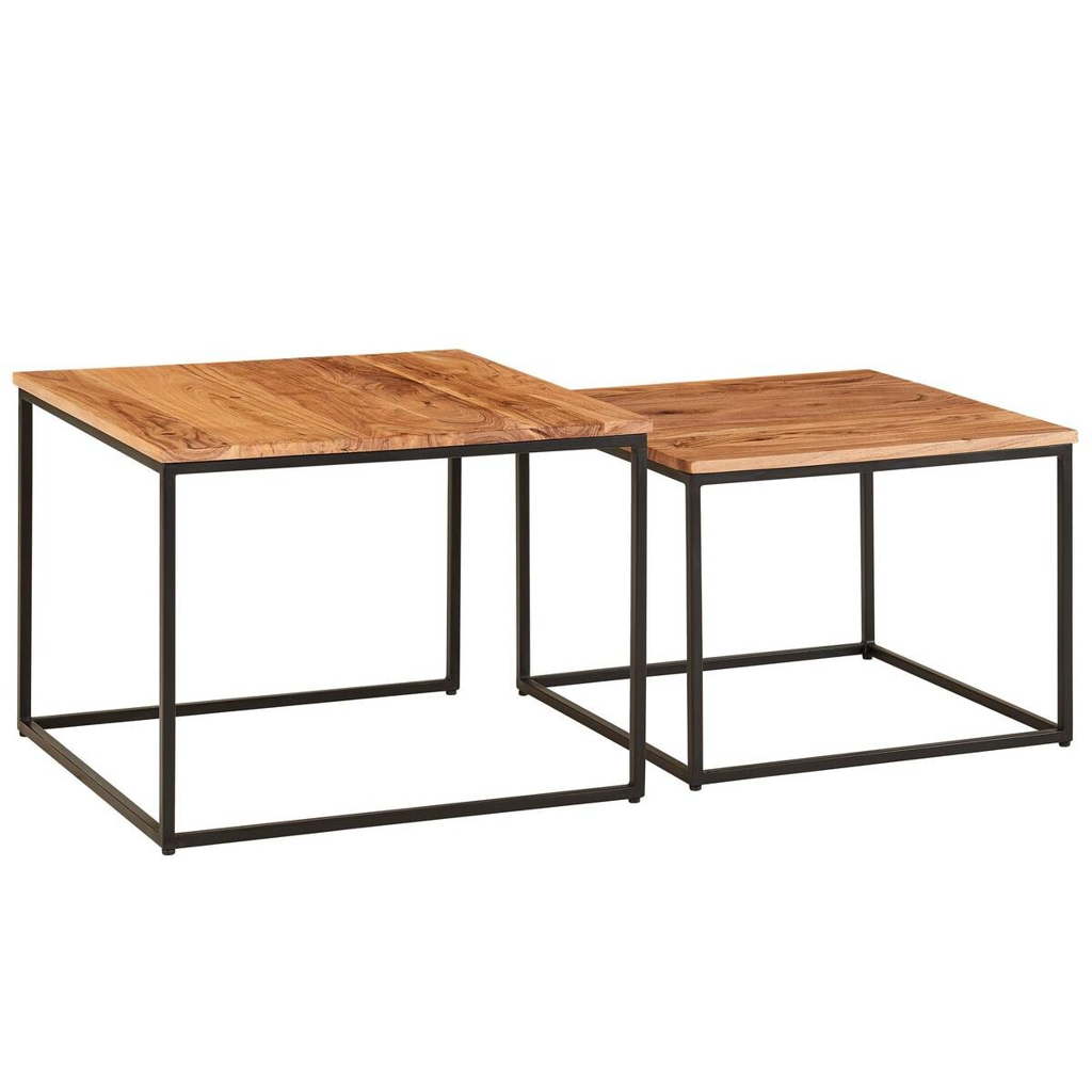 Wohnling Couchtisch 2er-Set. natur schwarz Akazie Eisen