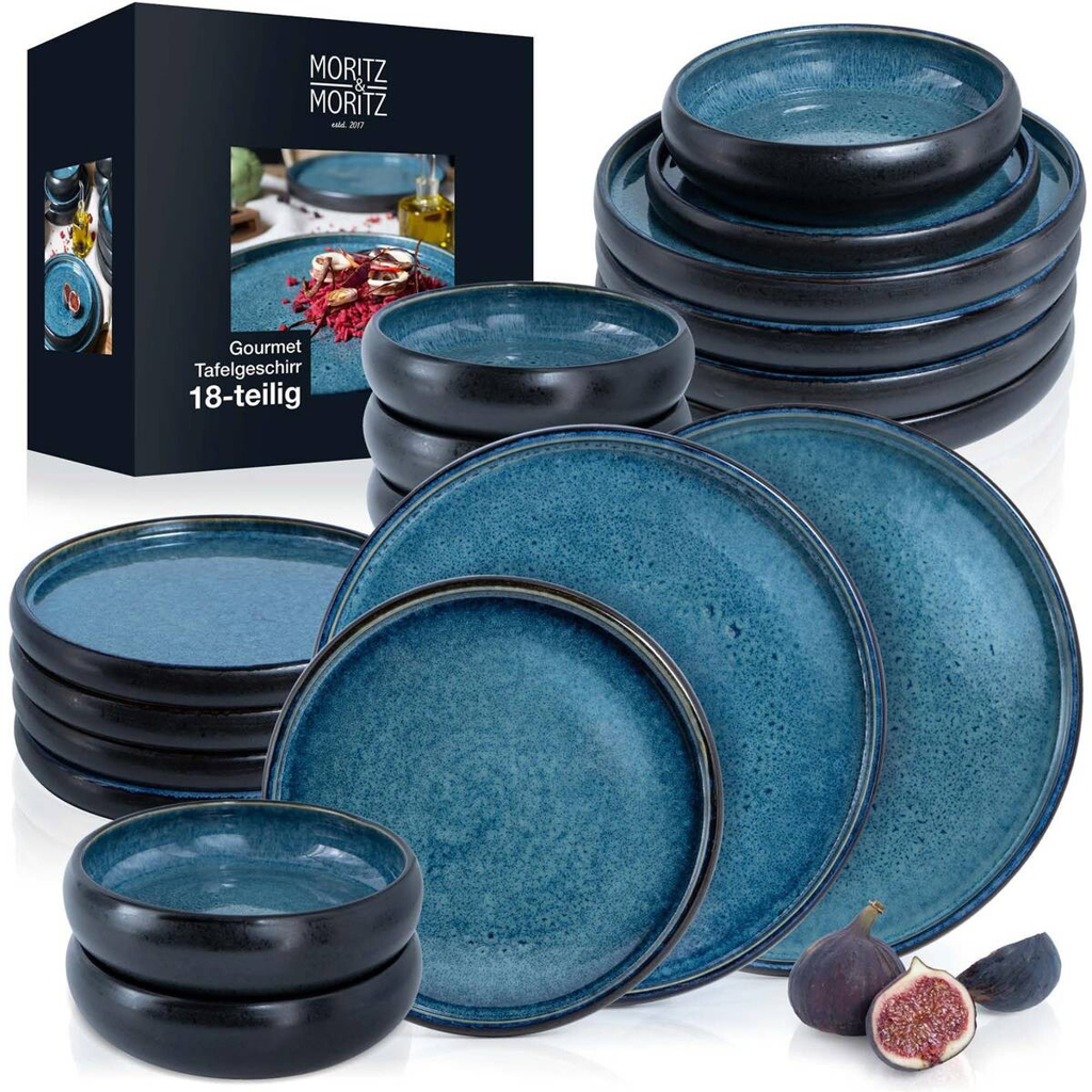 Moritz & Moritz Tafelservice Reaktiv blau Steinzeug 18 tlg.