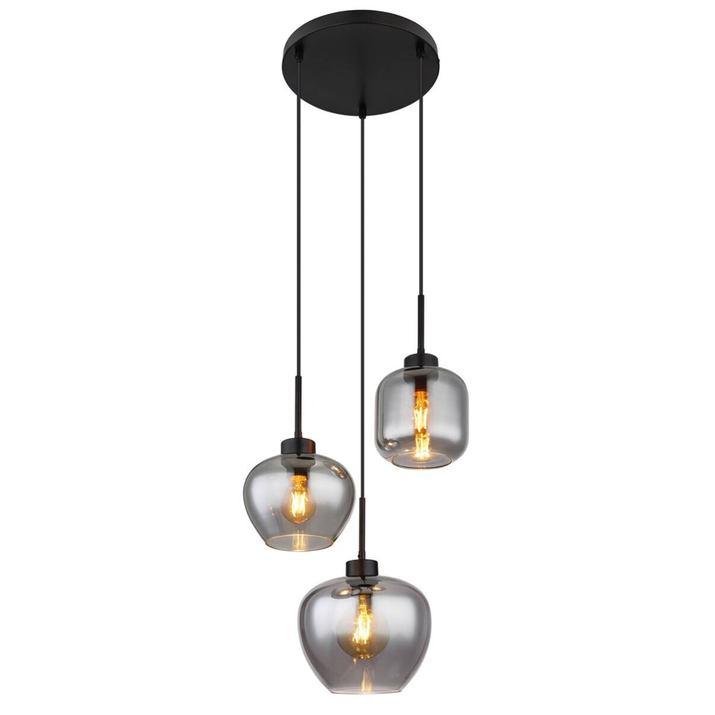 GLOBO Pendelleuchte Matt schwarz Metall H/D: ca. 120x38 cm E27 3 Brennstellen