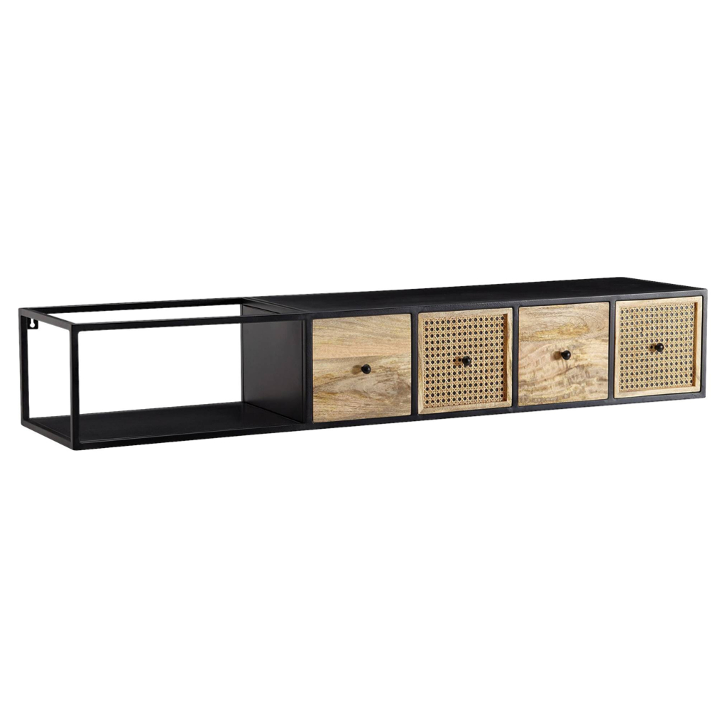 TV-Bank schwarz pulverbeschichtet natur Eisen Echtholz B/H/T: ca. 150x25x35 cm
