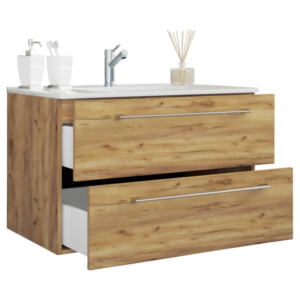 Badblock 2tlg-Badinos weiß Eiche Honig Nachbildung B/H/T: ca. 81x52x46 cm