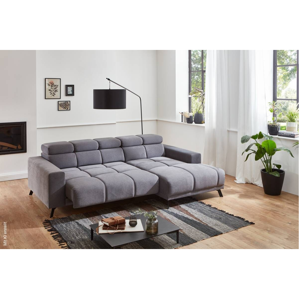 Ecksofa mit elektrischer Sitztiefenverstellung grau Microfaser B/H/T: ca. 247x99x170 cm