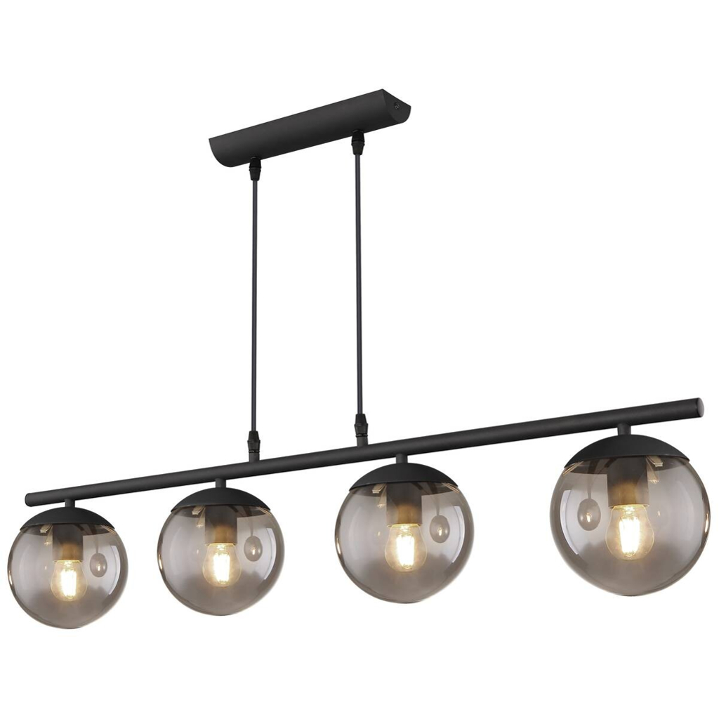 GLOBO Pendelleuchte Blama schwarz Metall Glas B/H/L: ca. 15x120x90 cm E27 4 Brennstellen