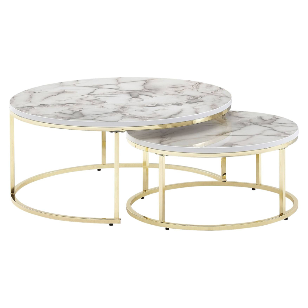 Couchtisch 2er-Set weiß Marmor Optik gold lackiert