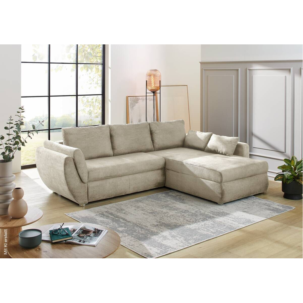 Ecksofa mit Bettfunktion und Bettkasten Greige Microfaser B/H/T: ca. 272x88x200 cm