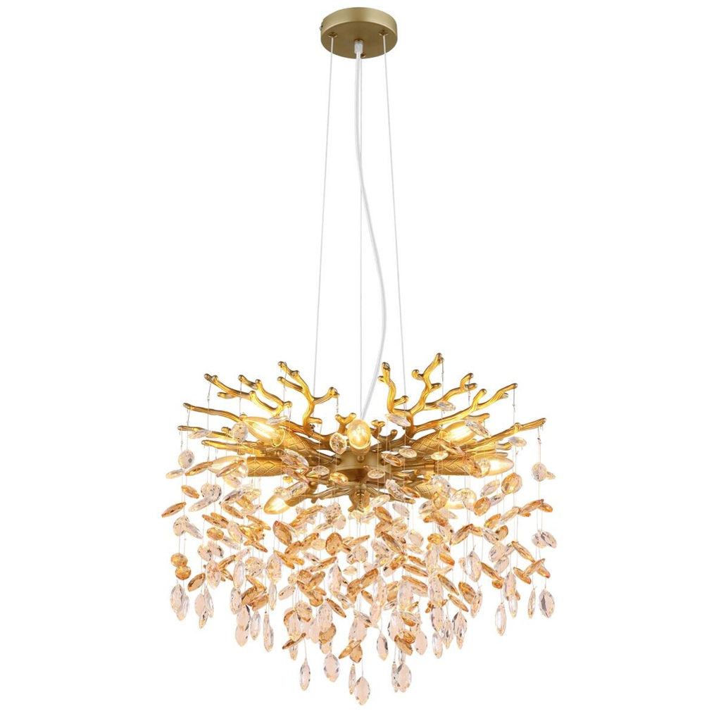 GLOBO Pendelleuchte gold amber Metall Glas H/D: ca. 120x60 cm E14 8 Brennstellen
