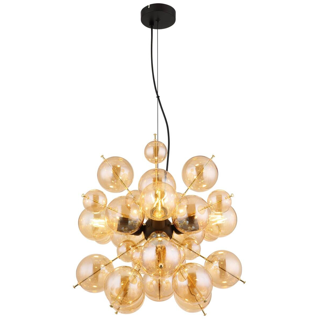 GLOBO Pendelleuchte amber gold schwarz Metall Glas H/D: ca. 120x51,5 cm E27 4 Brennstellen
