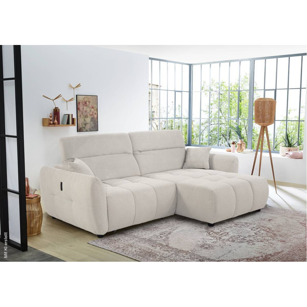Ecksofa mit elektrischer XXL Sitztiefenverstellung hellbeige Kord B/H/T: ca. 260x106x191 cm