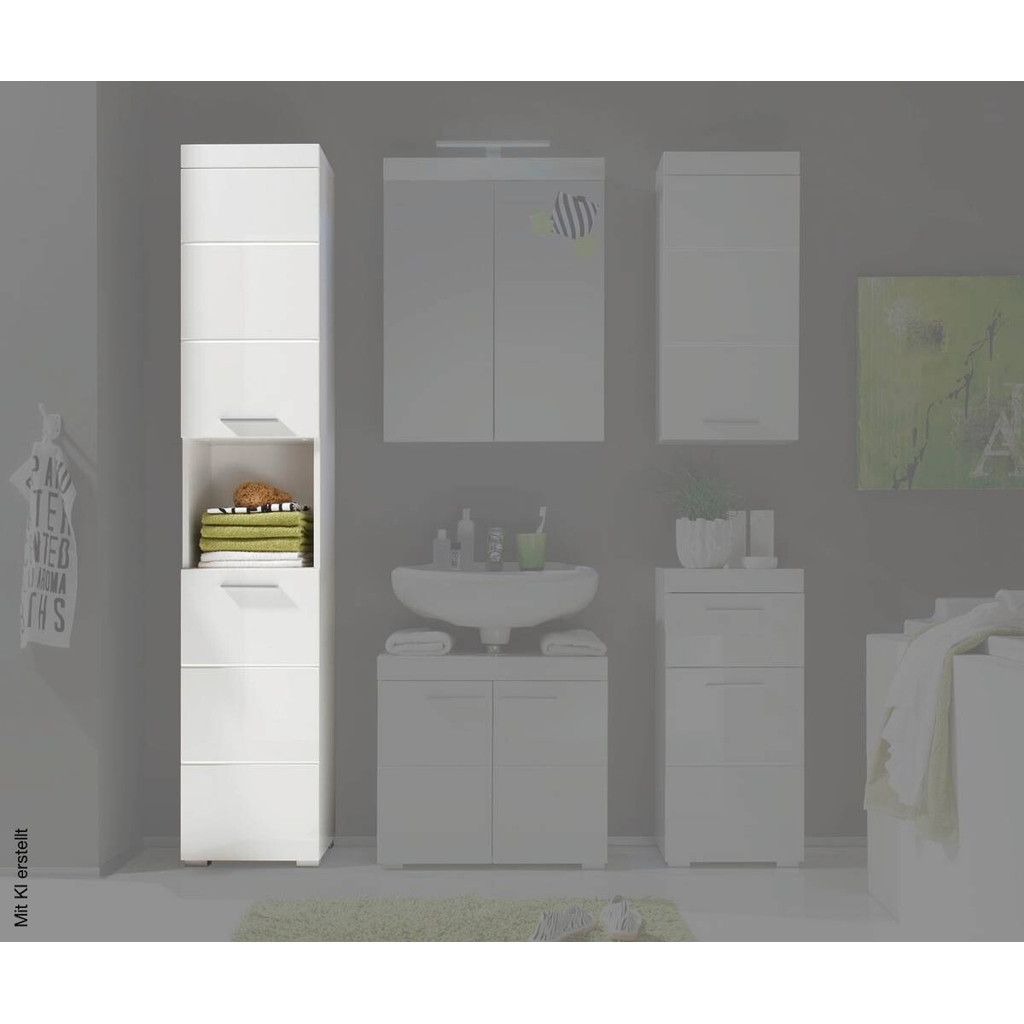 Badhochschrank Amanda weiß weiß Hochglanz B/H/T: ca. 37x190x31 cm
