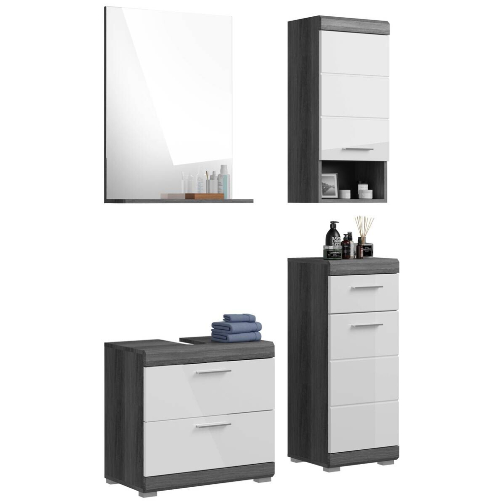 Badezimmer-Set Scout Rauchsilber Nachbildung weiß Hochglanz B/H/T: ca. 112x191x34 cm