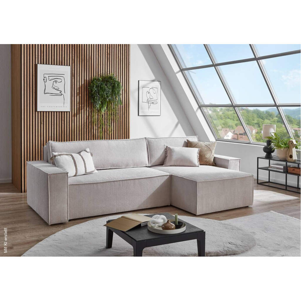 Ecksofa mit Bettfunktion und Bettkasten natur Microfaser B/H/T: ca. 266x150x83 cm