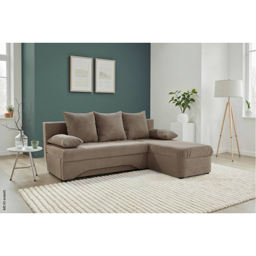 Ecksofa mit Bettfunktion und Bettkasten taupe Microfaser B/H/T: ca. 191x70x142 cm