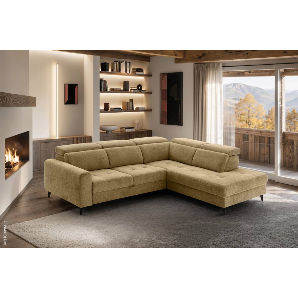 Ecksofa mit Bettfunktion gelb Flachgewebe B/H/T: ca. 258x96x221 cm