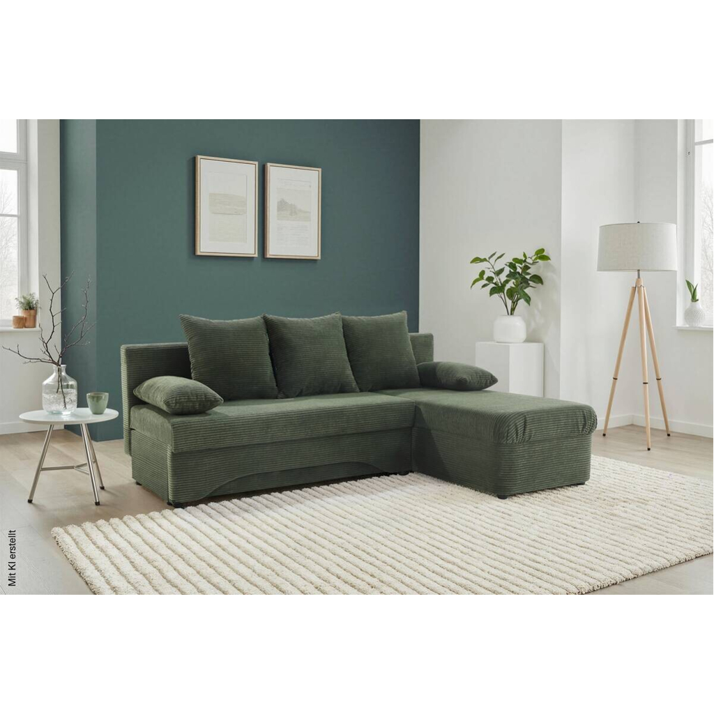 Ecksofa mit Bettfunktion und Bettkasten grün Microfaser B/H/T: ca. 191x70x142 cm