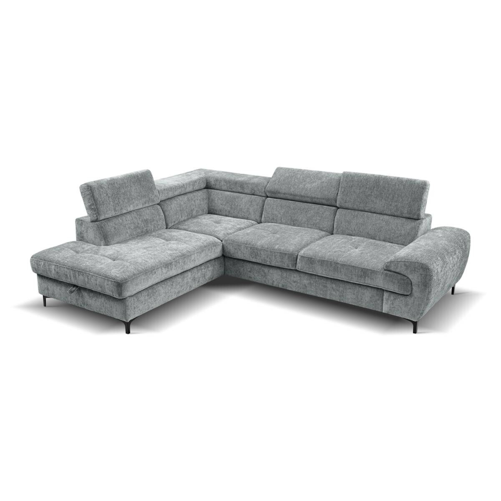 Ecksofa mit Bettfunktion und Bettkasten dunkelgrau Microfaser B/H/T: ca. 256x73x202 cm