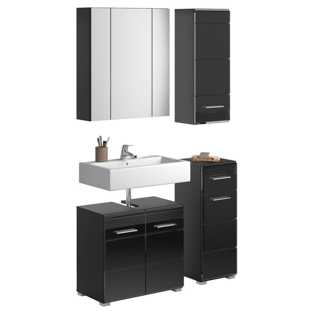 Badezimmer-Set LINUS schwarz schwarz Hochglanz B/H/T: ca. 105x182x34 cm