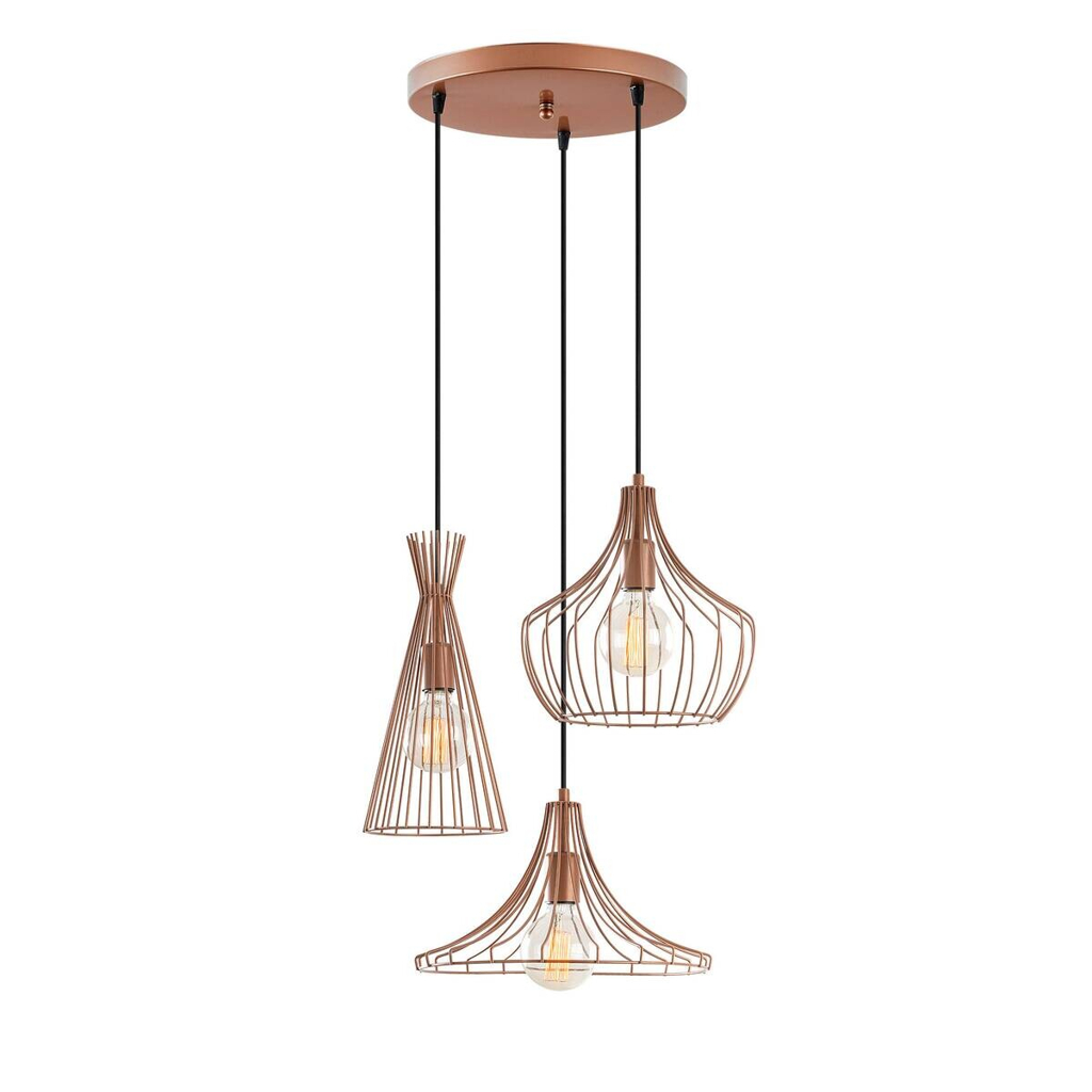 Opviq Pendelleuchte Mezopotamya Kupfer Metall B/H/T/L/D: ca. 55x113x55x55x55 cm E27 3 Brennstellen