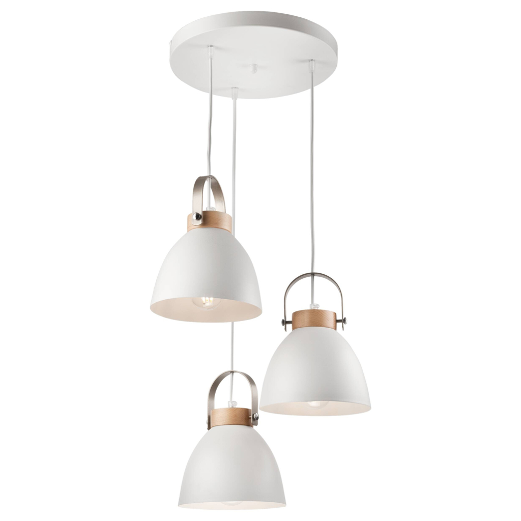 Lamkur Pendelleuchte DANIELLE 31811 weiß Holz Stahl H/L: ca. 79x37 cm E27 3 Brennstellen