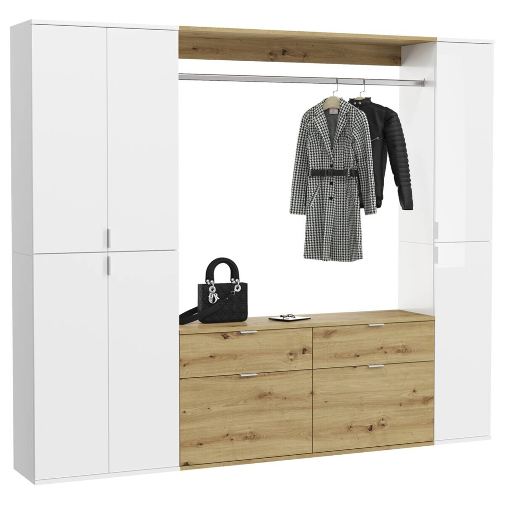 Garderobe PROJEKT weiß Eiche Artisan Nachbildung weiß Hochglanz B/H/T: ca. 212x193x34 cm
