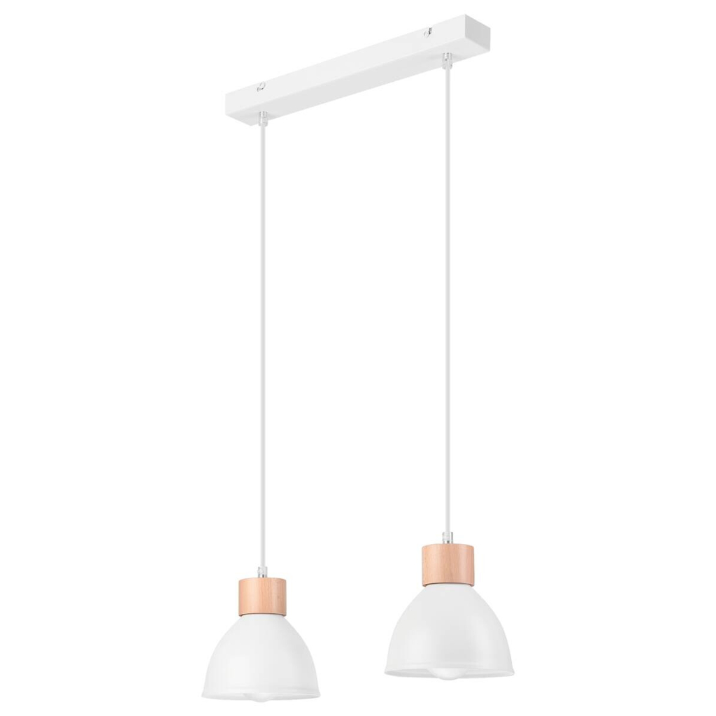 Lamkur Pendelleuchte weiß Stahl Holz B/H/L: ca. 13x82x48 cm E27 2 Brennstellen