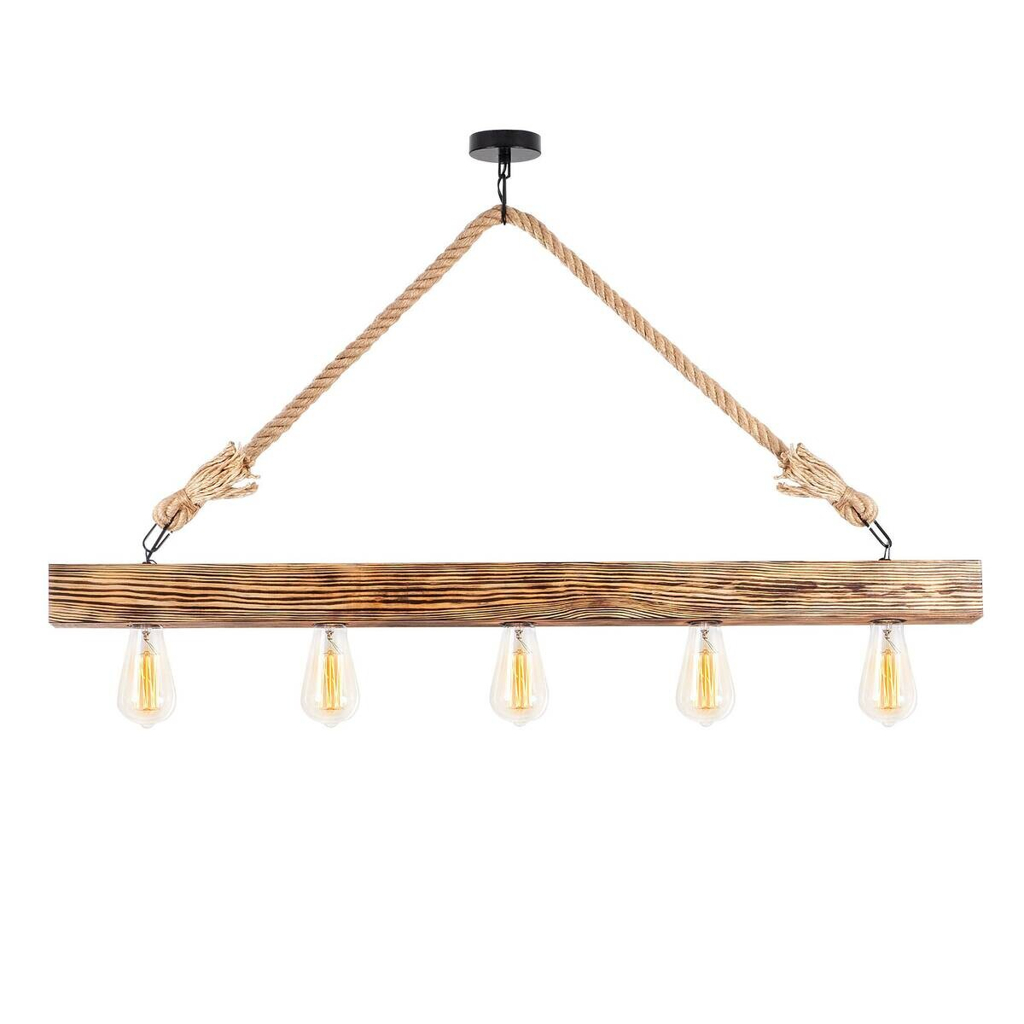 Opviq Deckenleuchte Erebos natur Holz B/H/T/L: ca. 7x53x7x100 cm E27 5 Brennstellen