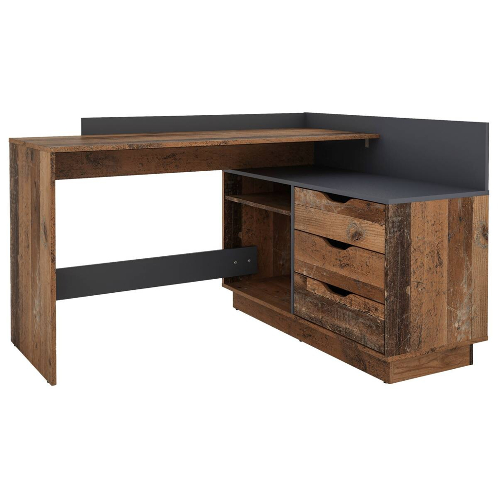 Winkelschreibtisch BELFAST anthrazit Eiche Old Wood Nachbildung B/H/T: ca. 129x83,5x105 cm