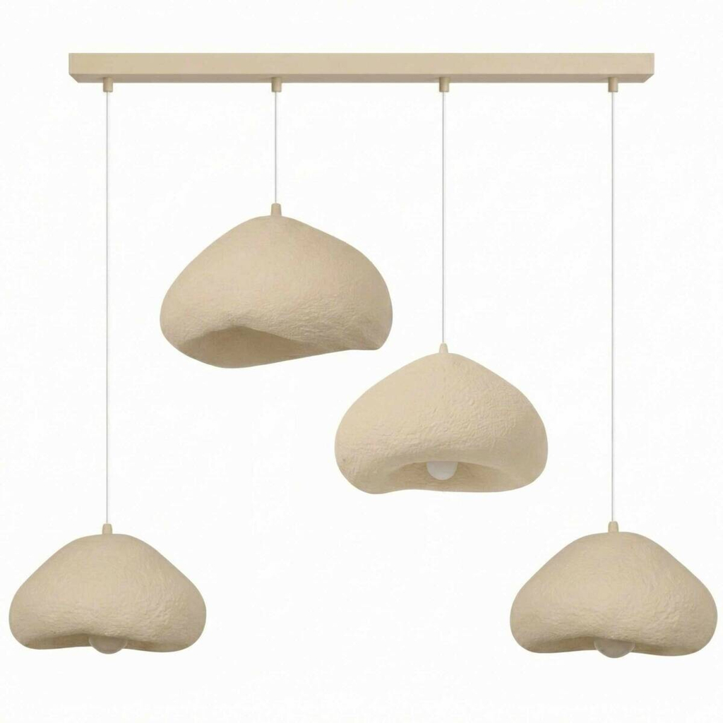 Opviq Pendelleuchte beige Fiberglas Metall B/H/T/L: ca. 154x110x46x154 cm E27 4 Brennstellen