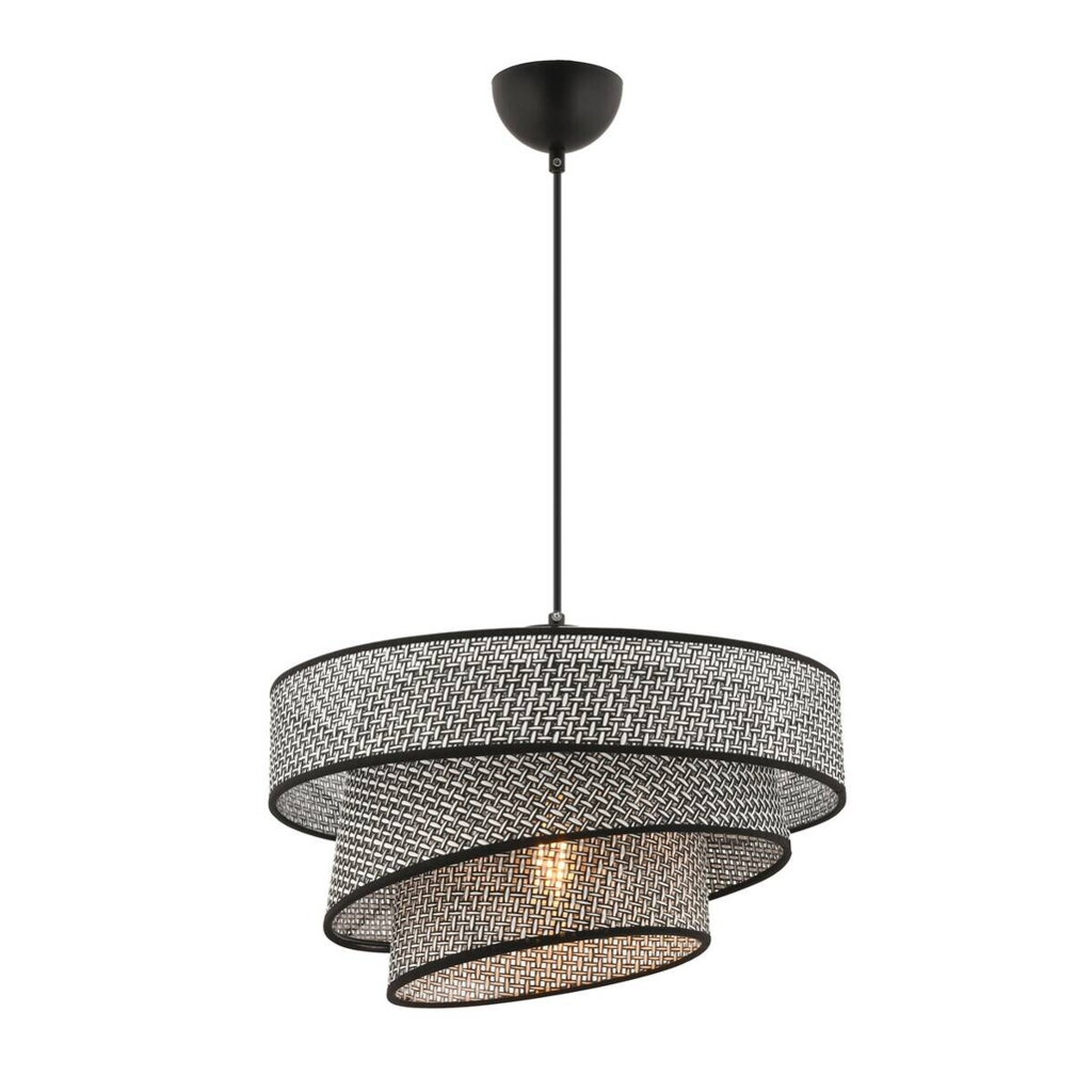 Opviq Pendelleuchte Couper grau schwarz Baumwolle Metall B/H/L: ca. 40x72x40 cm E27 1 Brennstellen