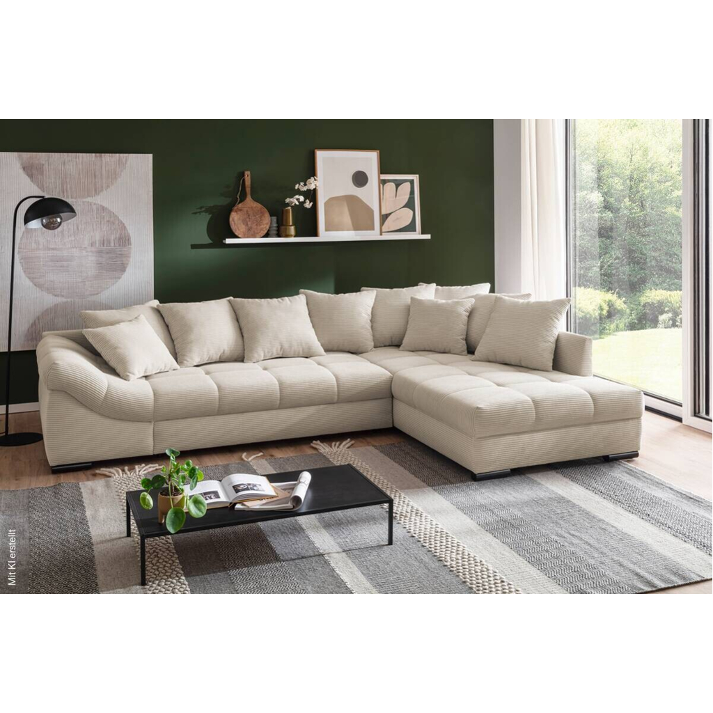 Ecksofa mit Bettfunktion natur Microfaser B/H/T: ca. 303x88x202 cm
