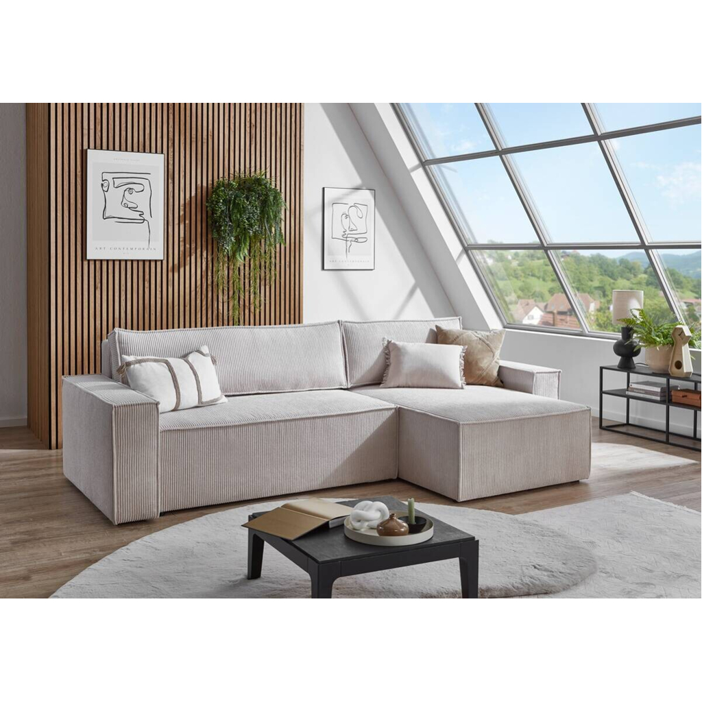 Ecksofa mit Bettfunktion und Bettkasten natur Microfaser B/H/T: ca. 266x150x83 cm