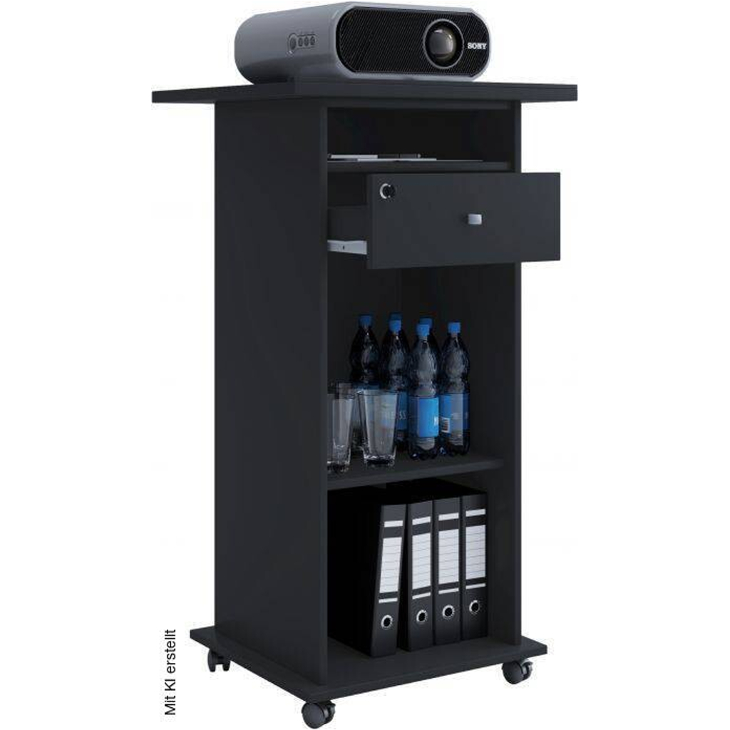 VCM Beamer-Stand Rollwagen Schublade schwarz