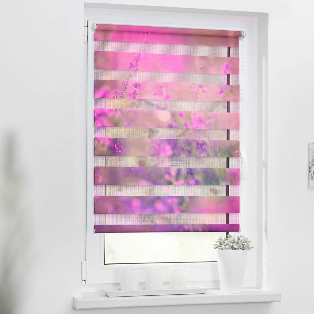 LICHTBLICK Doppelrollo Duo Blumenwiese violett B/L: ca. 70x150 cm