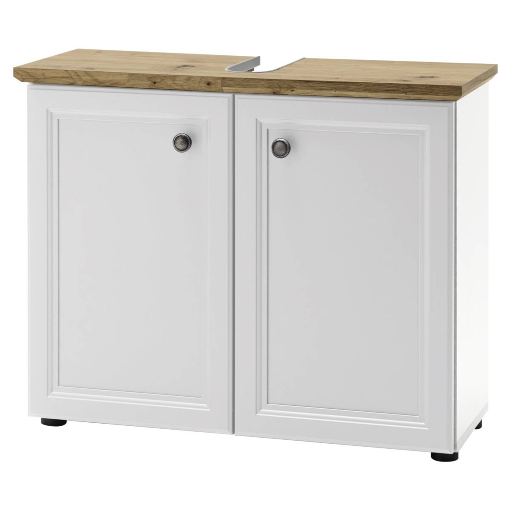 Waschbeckenunterschrank Toskana weiß Eiche Artisan Nachbildung B/H/T: ca. 84x67x32 cm