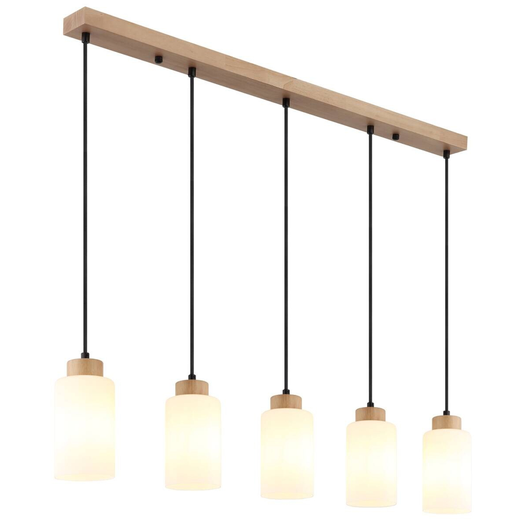 GLOBO Pendelleuchte Opal braun Holz Glas B/H/T: ca. 10x120x100 cm E27 5 Brennstellen