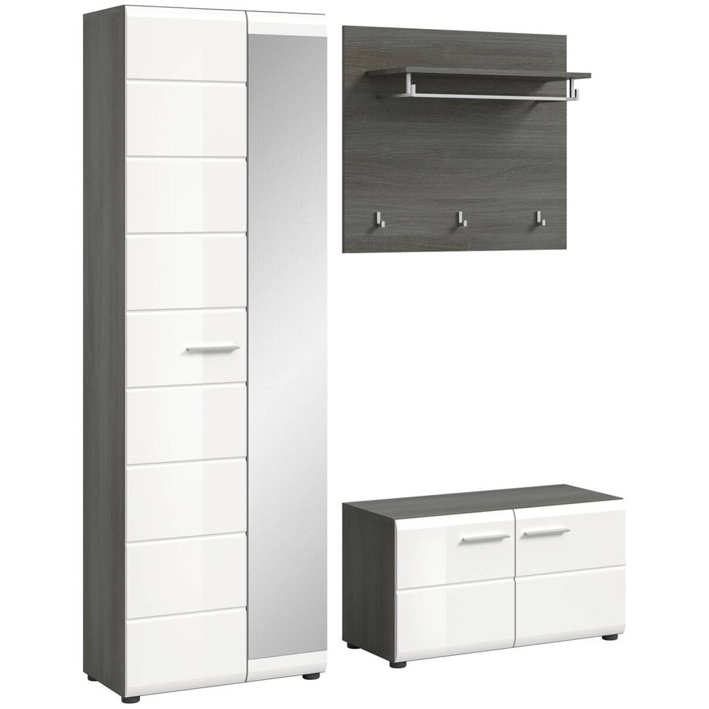 Garderobe SALSA Eiche Rauchsilber Nachbildung weiß Hochglanz B/H/T: ca. 155x192x37 cm