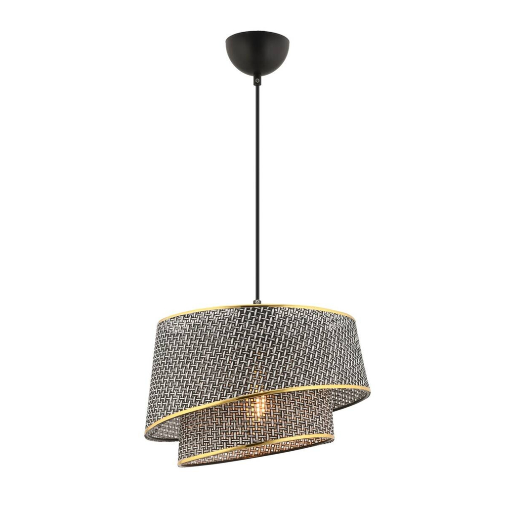 Opviq Pendelleuchte Barette gold grau Stoff Metall B/H/L: ca. 32x65x32 cm E27 1 Brennstellen