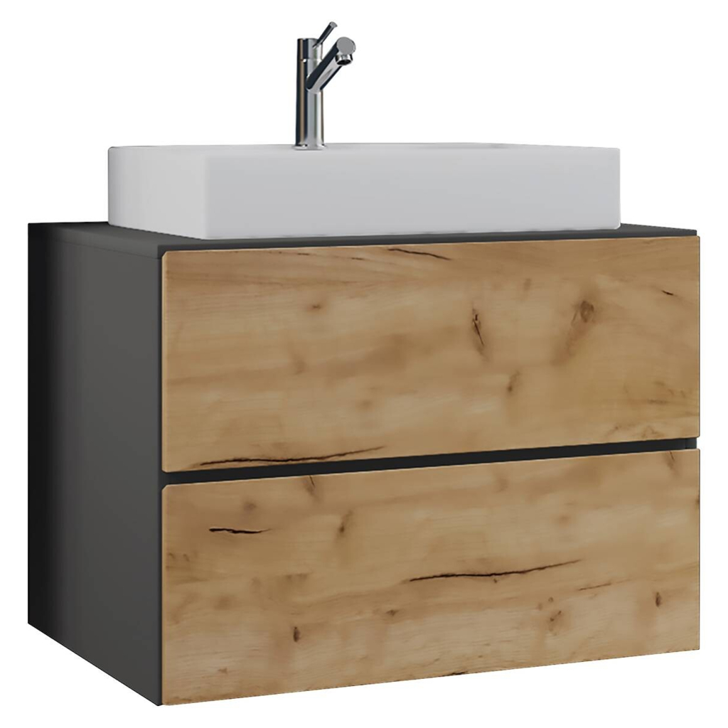 Badblock 2tlg-Lendas Eiche Honig Nachbildung anthrazit weiß B/H/T: ca. 61x69x51,4 cm