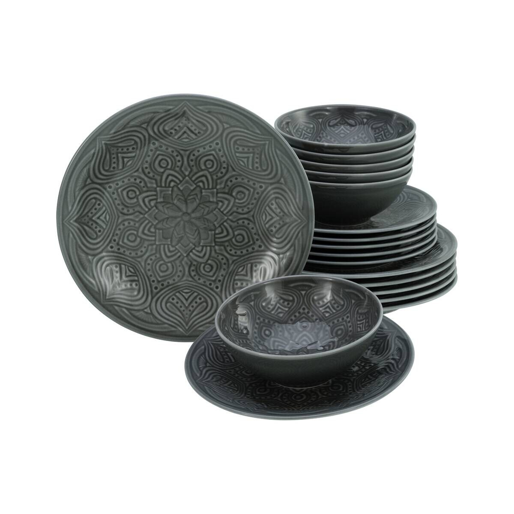 CreaTable Tafelservice Orient Mandala stein Porzellan 18 tlg.