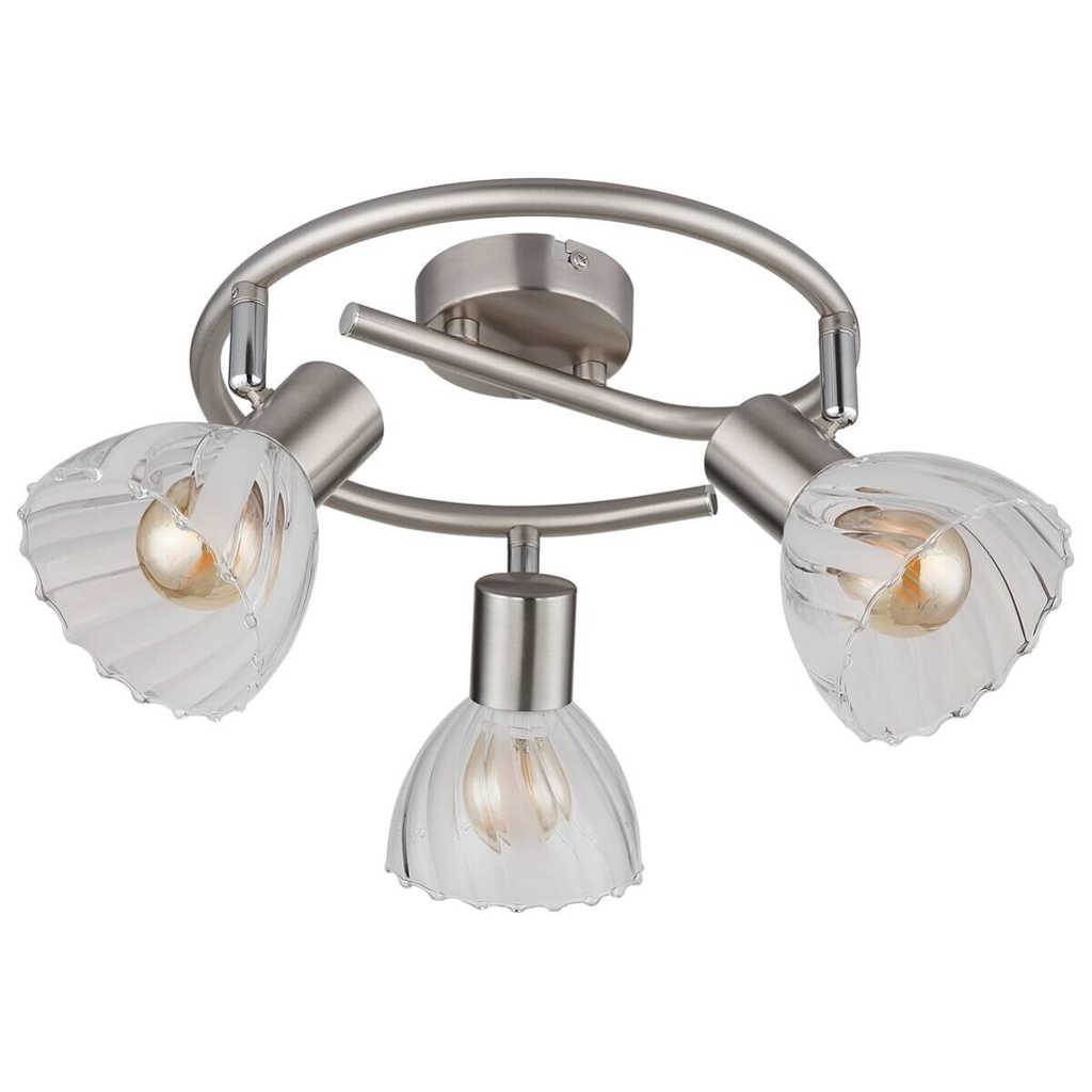 GLOBO Strahler nickel matt Satiniert klar Glas Metall H/D: ca. 19x46 cm E14 3 Brennstellen