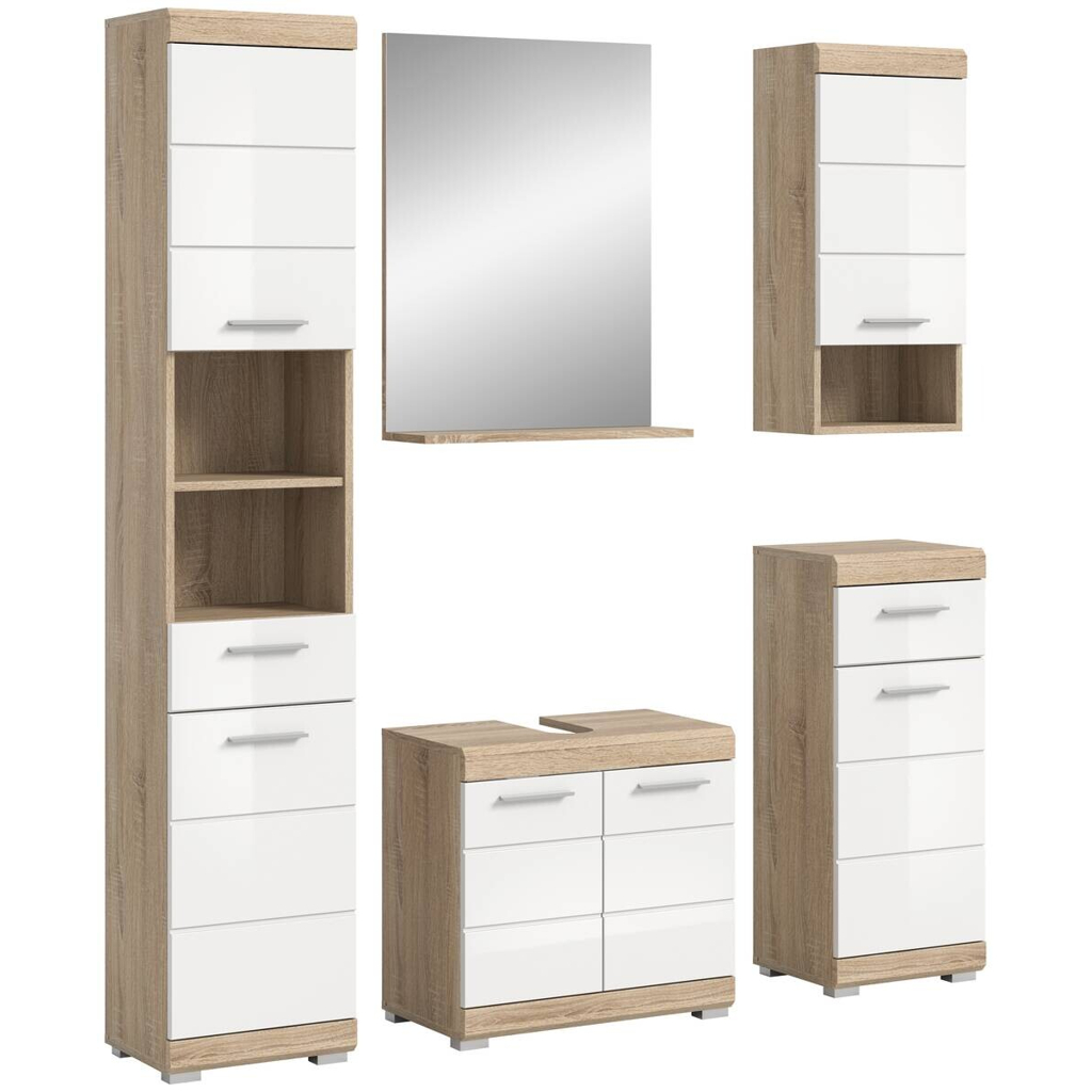 Badezimmer-Set Lambada Eiche Sonoma Nachbildung weiß Hochglanz B/H/T: ca. 164x191x34 cm