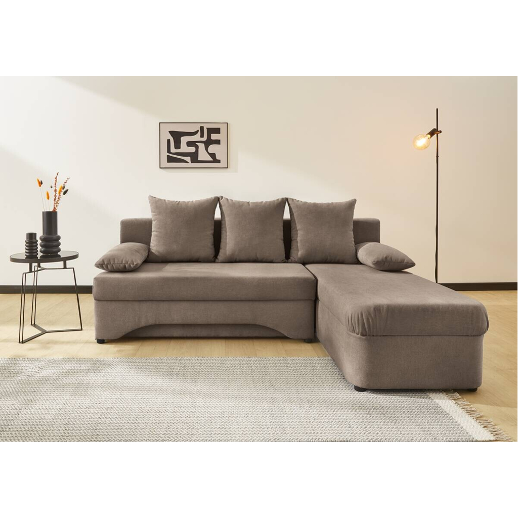 Ecksofa mit Bettfunktion und Bettkasten hellbraun Microfaser B/H/T: ca. 191x70x142 cm